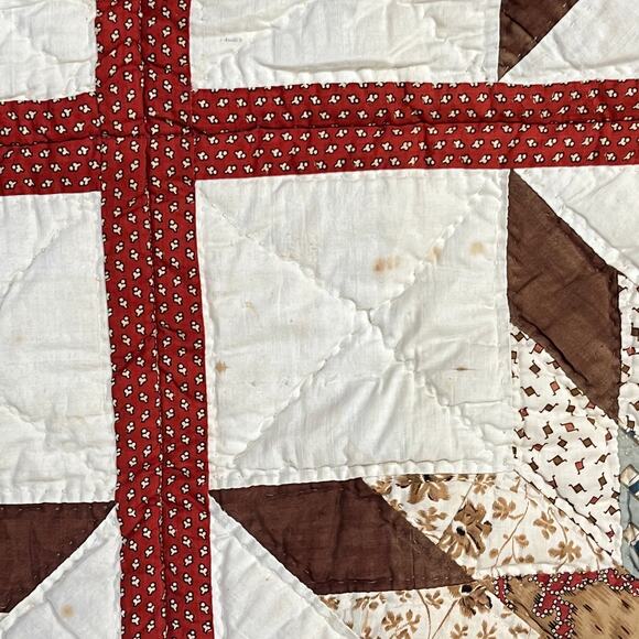 Antique Handmade Star Quilt 88 x 82 - Picture 7 of 8